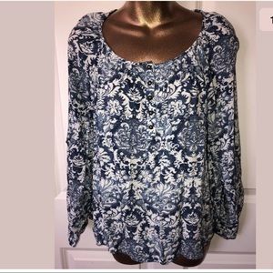 Red camel blue floral long sleeve shirt size small
